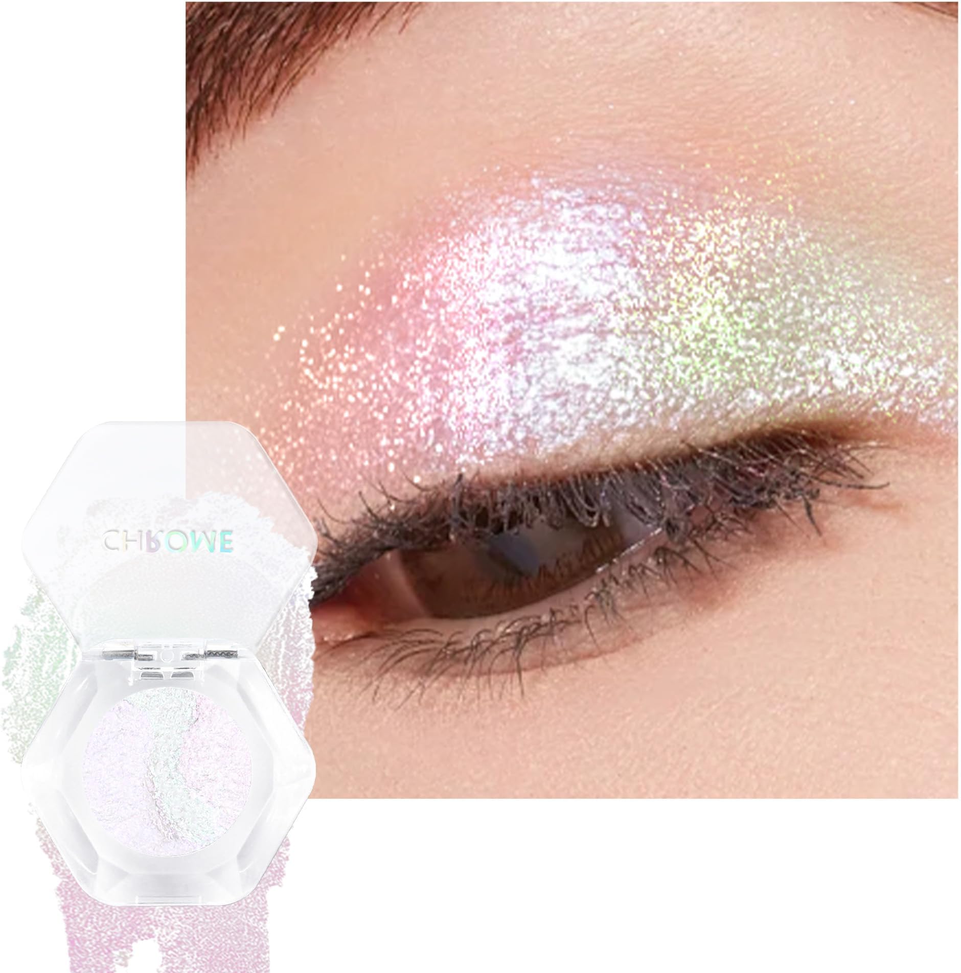 Multichrome Chameleon Glitter Eyeshadow Palette, Metallic Shimmer Duochrome Eyeshadow Makeup, Holographic Iridescent Single Eye Shadow Palette, Face & Under Eye Brightener Highlighter-01 Mermaid Pink