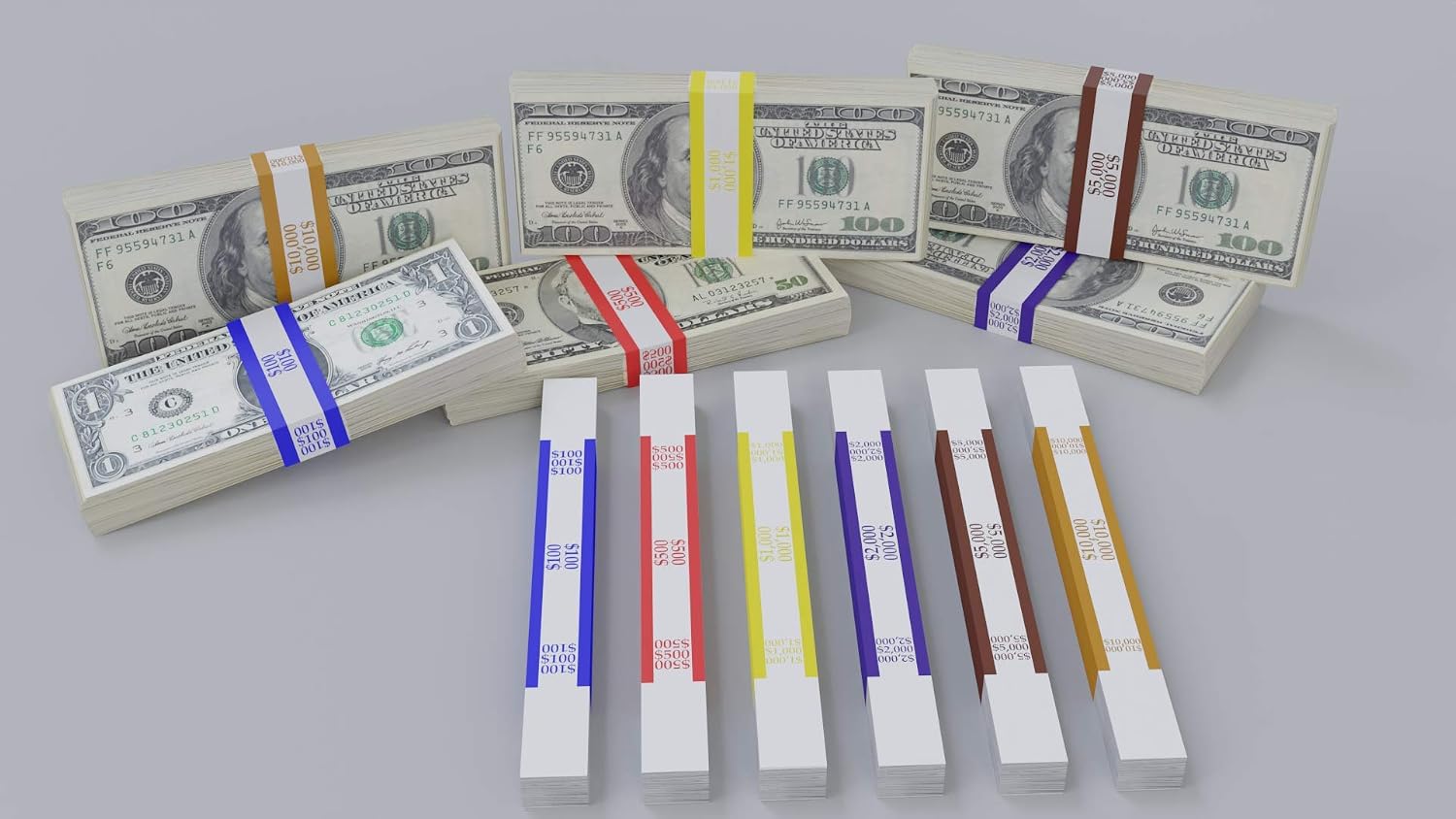 Money Bands Currency Straps- 600 Pieces Self Adhesive Colour Coded Money Wrappers for Bills $100, 500, 1000, 2000, 5000 and $10,000