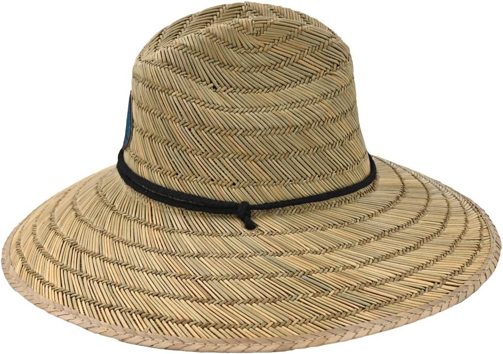Panama Jack Mens Straw Lifeguard Hat - Handwoven Sun Hat, 4" Brim, Chin Cord, Logo Patch