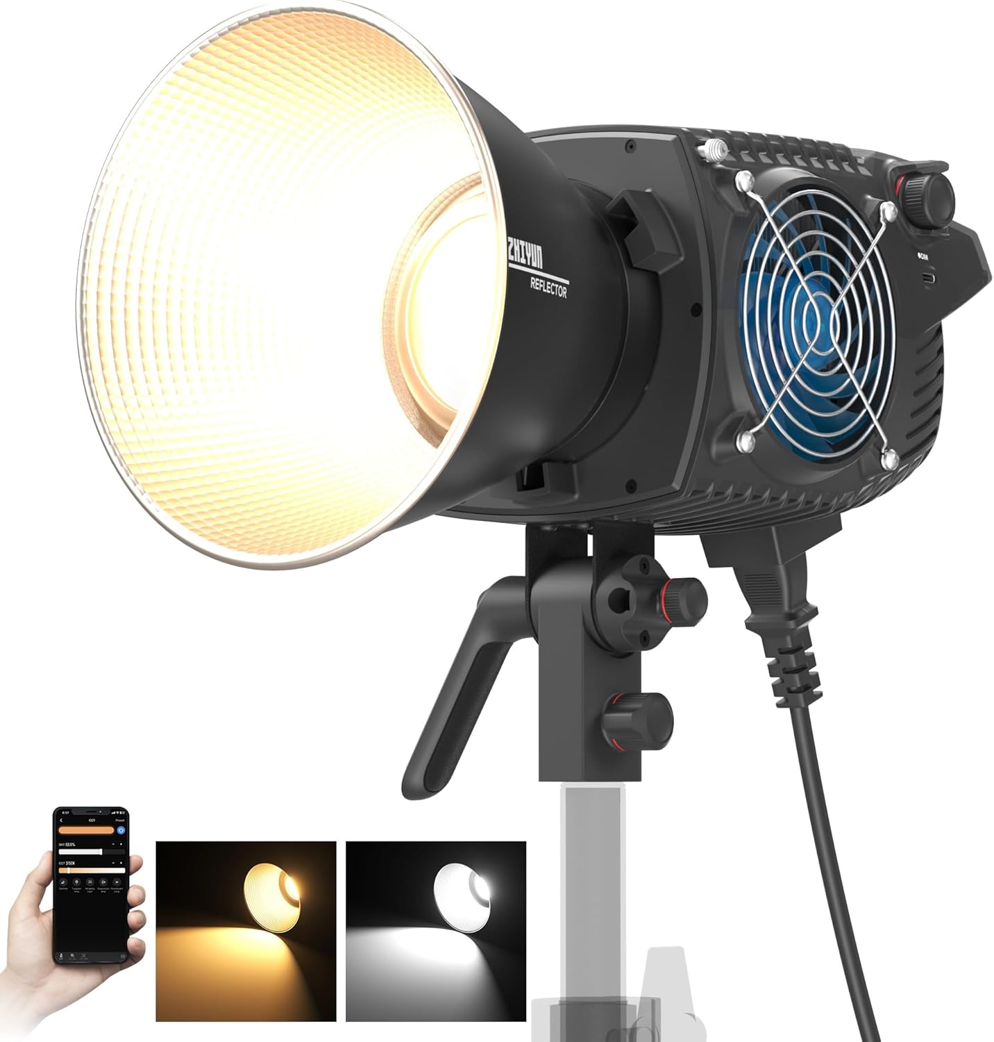 ZHIYUN MOLUS B300 300W COB LED Video Light [Official] 2700K-6500K CRI 95+ TLCI 97+ 63200 Lux/1M App Control 13 Scene Effects Bowens Mount Silent Continuous Output Lighting for Photography Studio Light