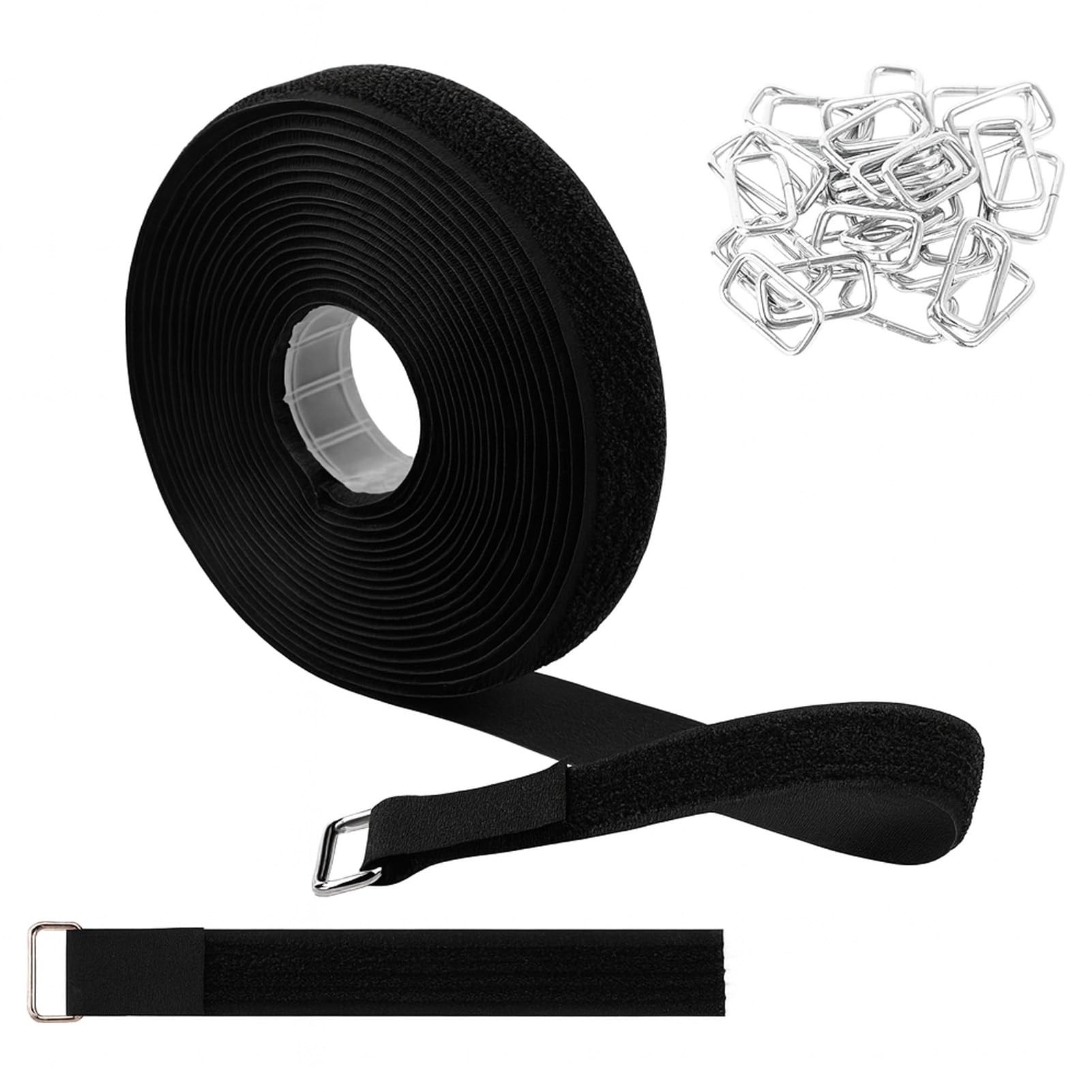 2cm x5m Hook and Loop Straps with 25 Metal Buckles,Cut-to-Length Reusable Cable Ties, Adjustable Nylon Securing Cinch Straps for Organising Cables Hoses Sports Gear Camping and DIY Projects
