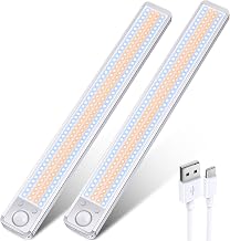 Under Cabinet Lights Rechargeable Under Counter Lights for Kitchen, 188 LED Closet Light Motion Sensor Light Indoor, Dimmable Magnetic Under Cabinet Lighting, 2-Pack