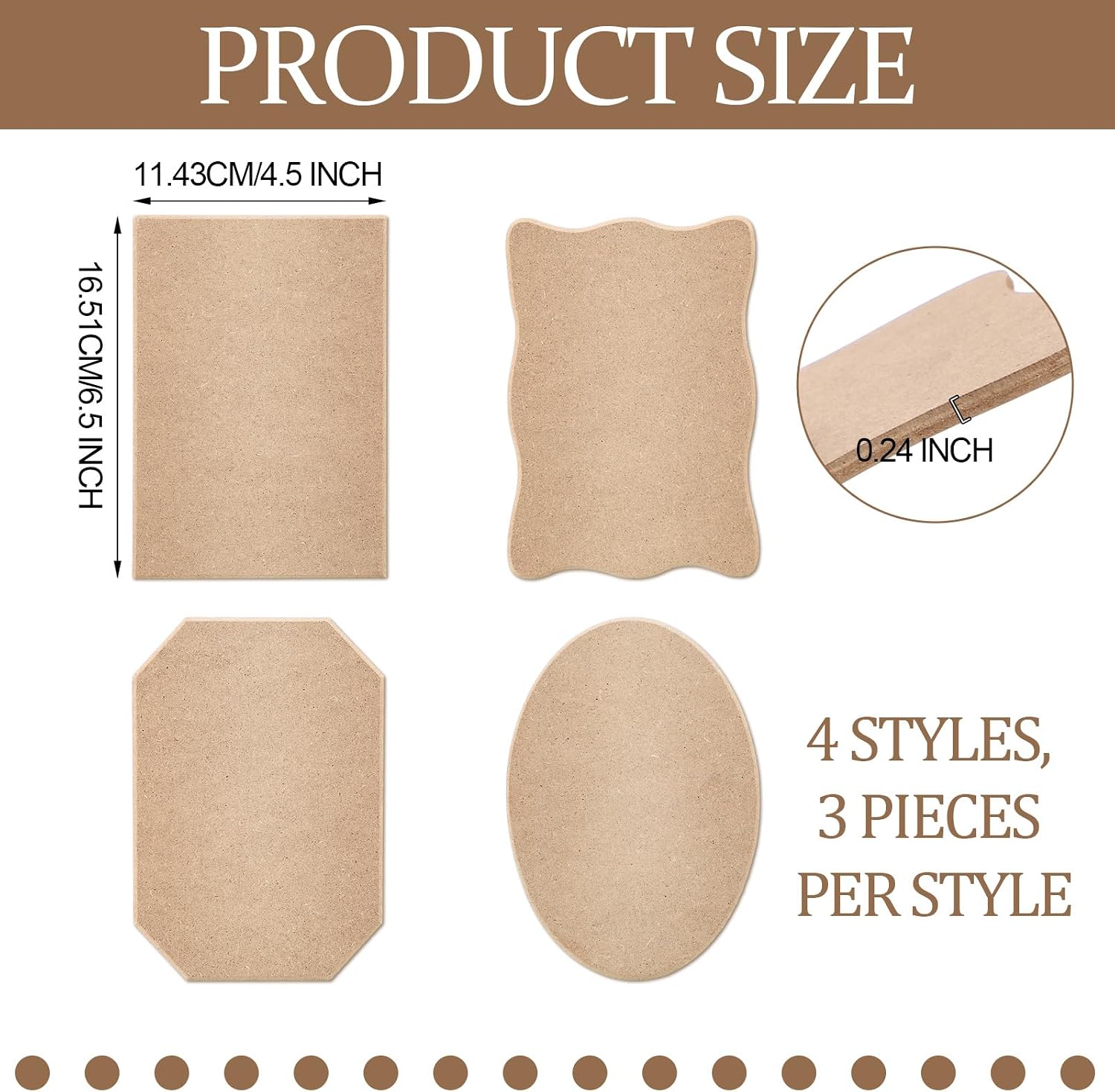 Novabright 12 Pcs Unfinished Wood Plaques for Crafts 6.5 x 4.5 Inch with 4 Assorted Shapes Beveled Thick MDF Wood Blank Sign for DIY Painting Burning Holiday Gifts and Craft Projects Supplies
