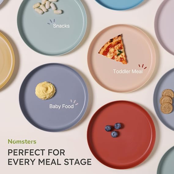 Unbreakable Toddler Plates for Kids Baby Set of 4, 7.8 Ceramic-like Kids Dinnerware Set Baby Plates Dishwasher and Microwave Safe Deep Walled No Melamine BPA Free Vibrant Tones
