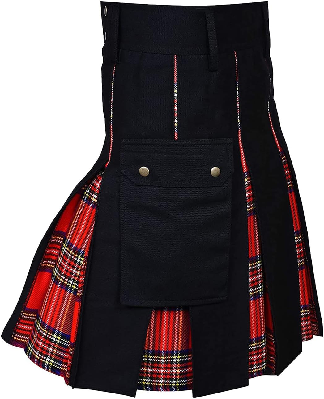 BaronHong Mens Kilt Utility Scottish Traditional Highland Tartan Pleated Buckle Straps Costume Kilts with Cargo Pockets