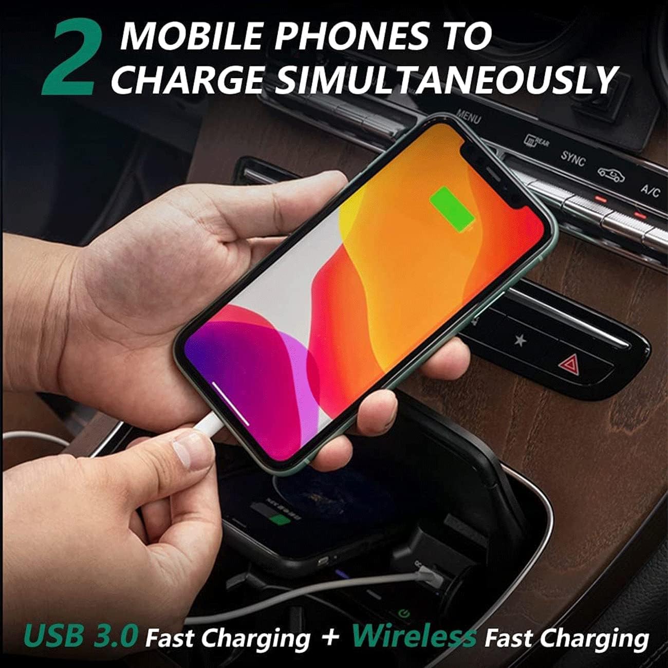 wireless car charger compatible with mercedes b enz c class glc amg 2015 2021 center console accessory panelwith qc3 0 usb port 10w fast mobile phone