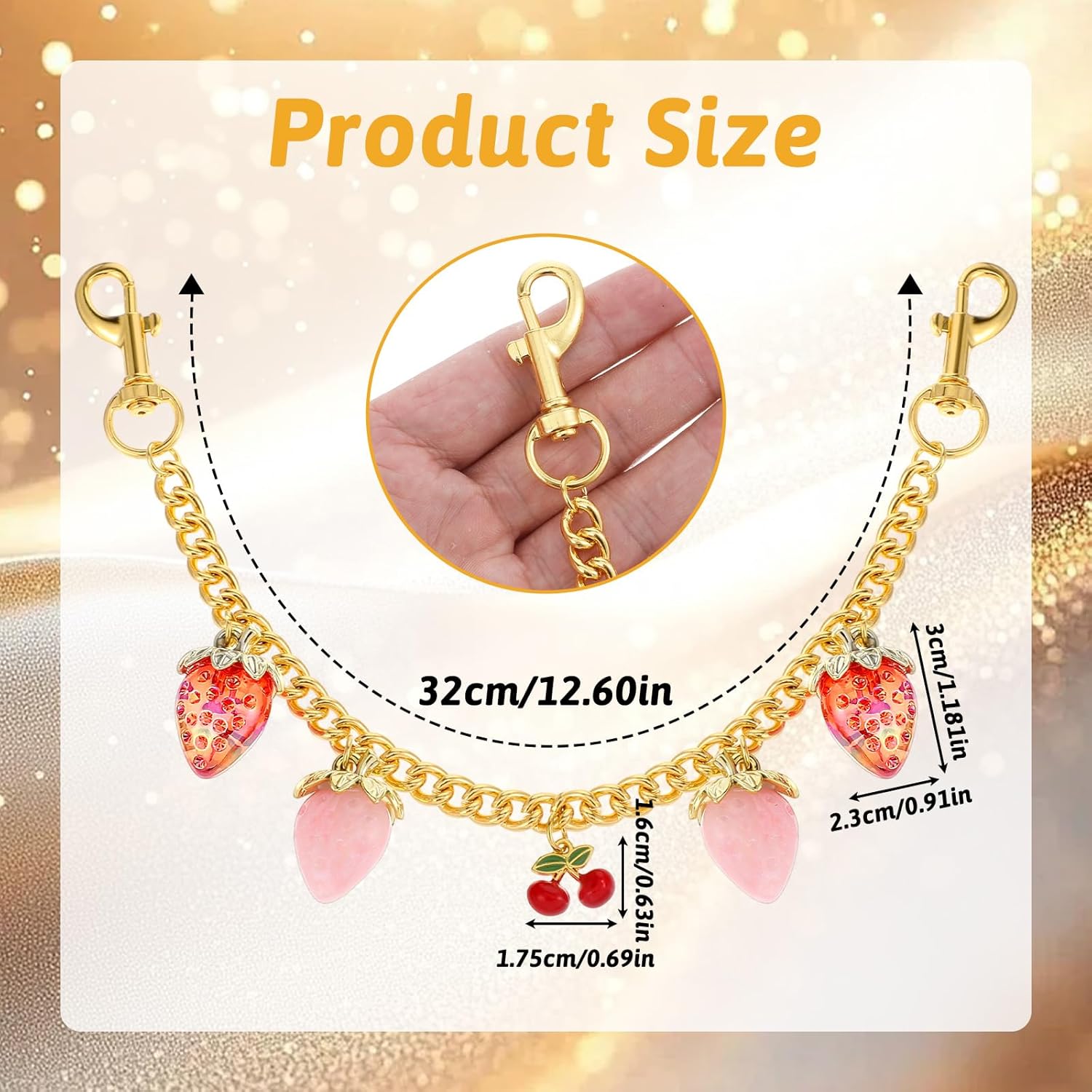 Gold Bag Chain Charms for Handbags, Cute Purse Extender Chain, Strawberry Cherry Wallet Chain Keychain Purse Charms for Women, Y2k Bag Accessories - Image 2