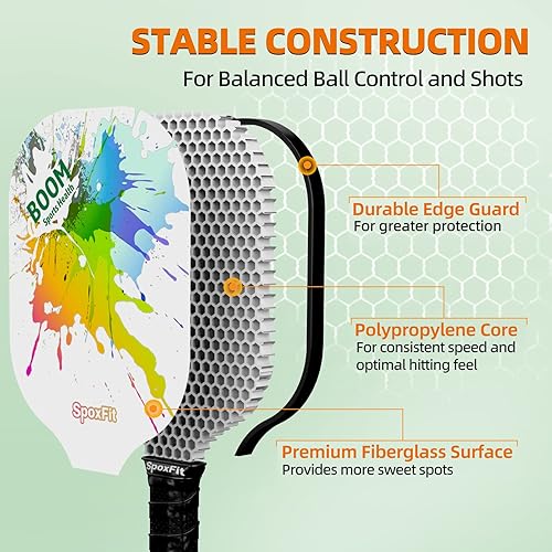Miniatura 2 de SpoxFit Pickleball Paddles, Lightweight Pickleball Rackets, Fiberglass Racquet with Cushion Comfort Grip, Carry Bag, Grip Tapes, Gifts for Men Women