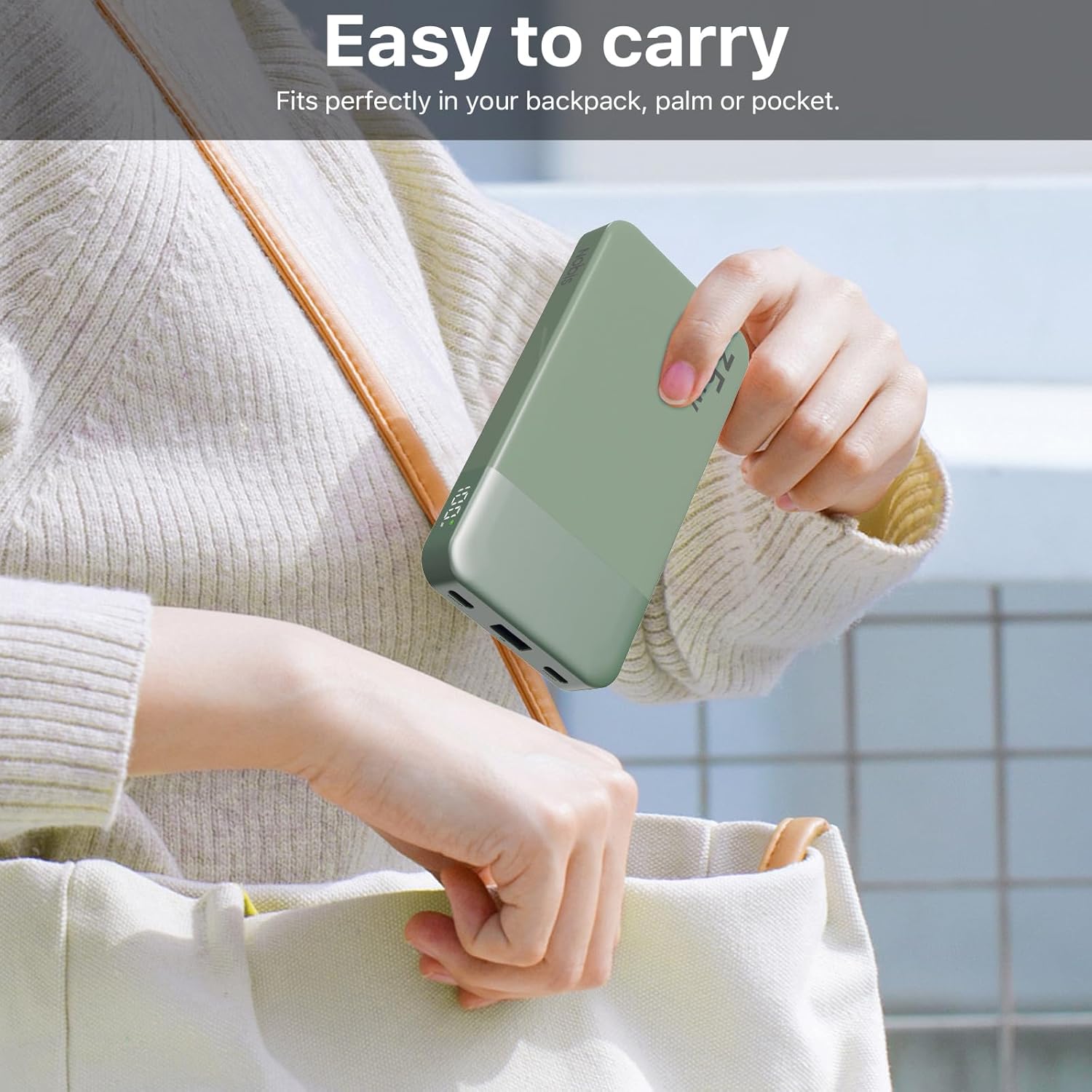 NOBIS Portable Charger, 10000mAh Power Bank Fast Charging, Battery Pack with C to C Cable, Battery Bank with Digital Display for iPhone iPad Android etc (Green, 35W) - Image 6