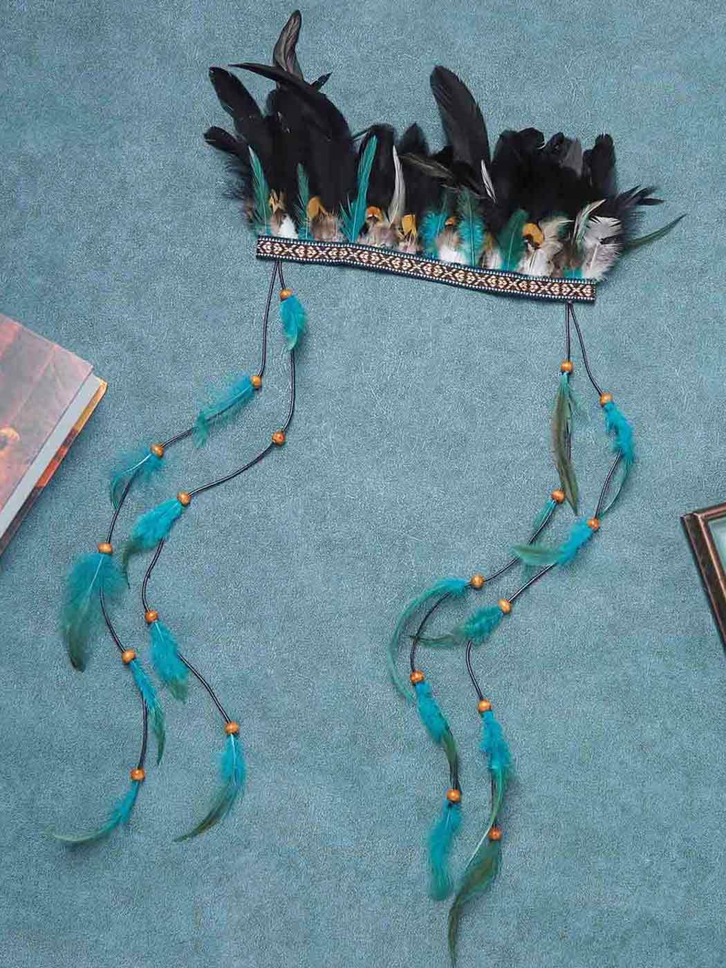 GORTIN Indian Feather Headdress Boho Feather Headband Hippie Native American Headpiece Gypsy Festival Costume Hair Accessory for Women - Image 2