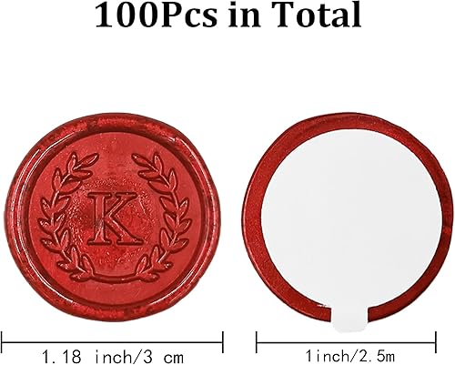 Miniatura 2 de 100 calcomanías adhesivas de cera con letra K rojas, hechas a mano, sin necesidad de sellar, rasgar y usar calcomanías de cera para invitaciones de