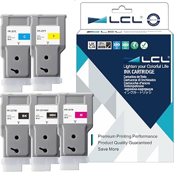 LCL PFI-207 PFI207 300-ml Ink Cartridge Replacement for Canon PFI-207MBK PFI-207BK PFI-207C PFI-207M PFI-207Y for Canon ImagePROGRAF iPF680 iPF685 iPF780 iPF785 Printer 5-Pack