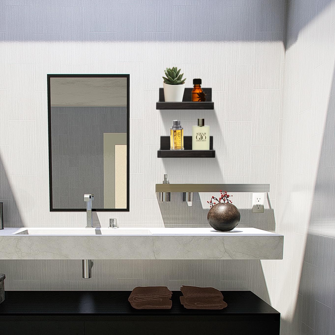 Ripiani Galleggianti Z Metnal - 2 Mensole Metalliche Nero Opaco 15 Cm, Per Parete, Ideali Per Action Figure E Oggettini