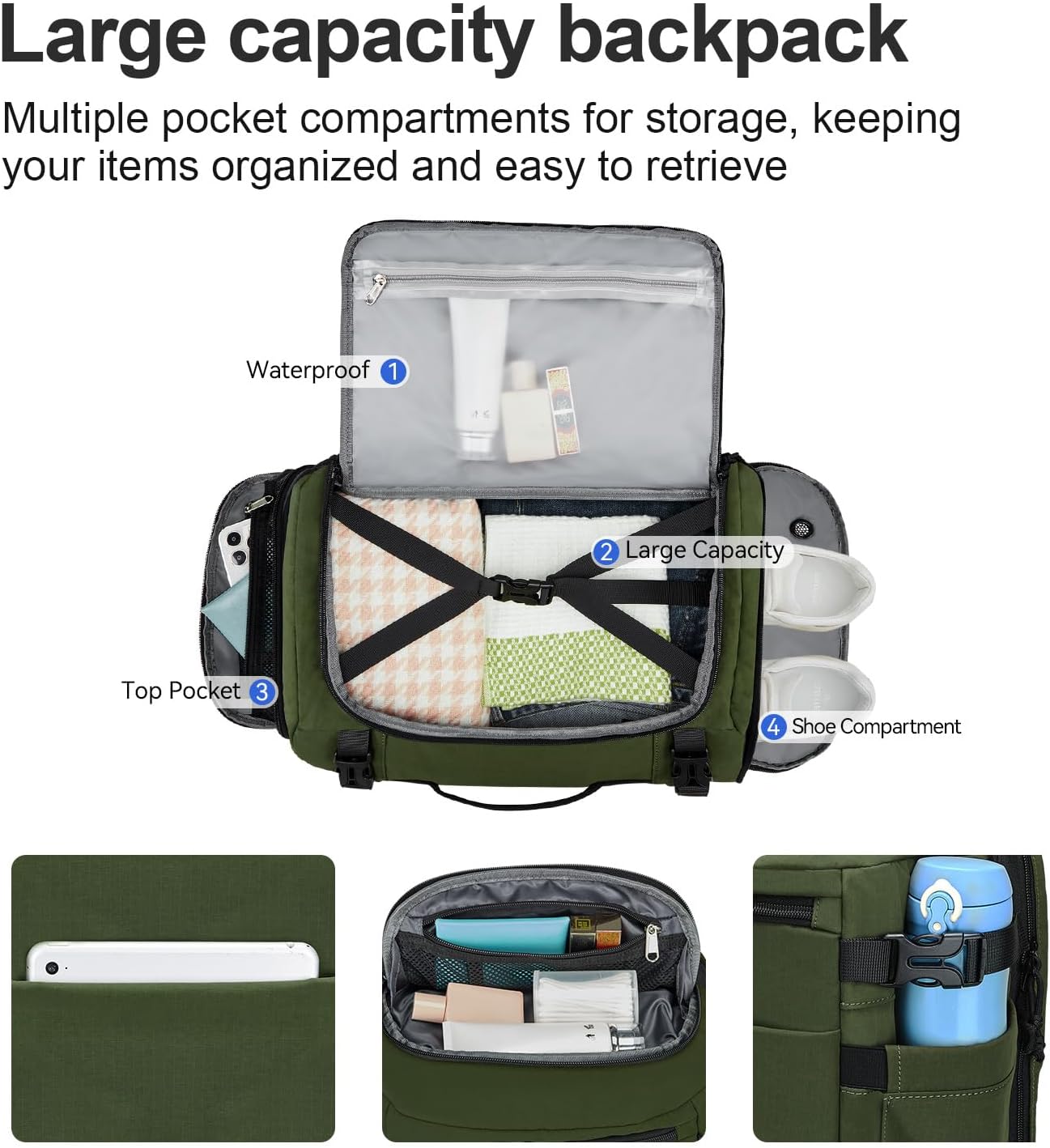 Carry On Travel Backpack with Shoe Compartment Flight Approved Laptop Backpack Expandable Work Business Backpack for Women Men Casual Daypack, Dark Green - Image 3