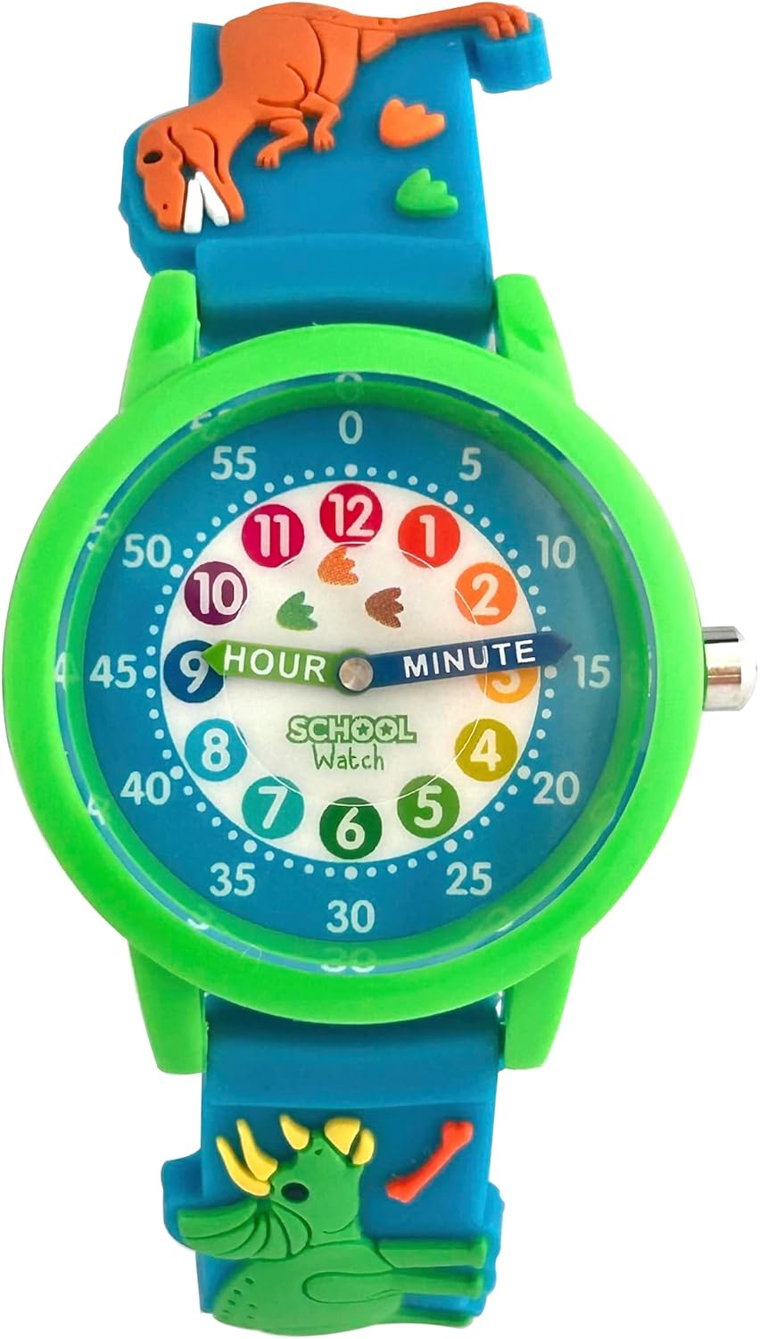 Kids 3D Band First Watch – Analog Color Watch – Monster Trucks, Dinosaurs, Spider – Time Teacher – Girls, Boys, Children – School Watch