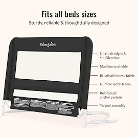 Dream On Me Mesh Security Bed Rail - Toddler Safety Guard with Breathable mesh, Reinforced Anchor System, Lightweight, Portable, fits Adult Twin-Size beds, Black