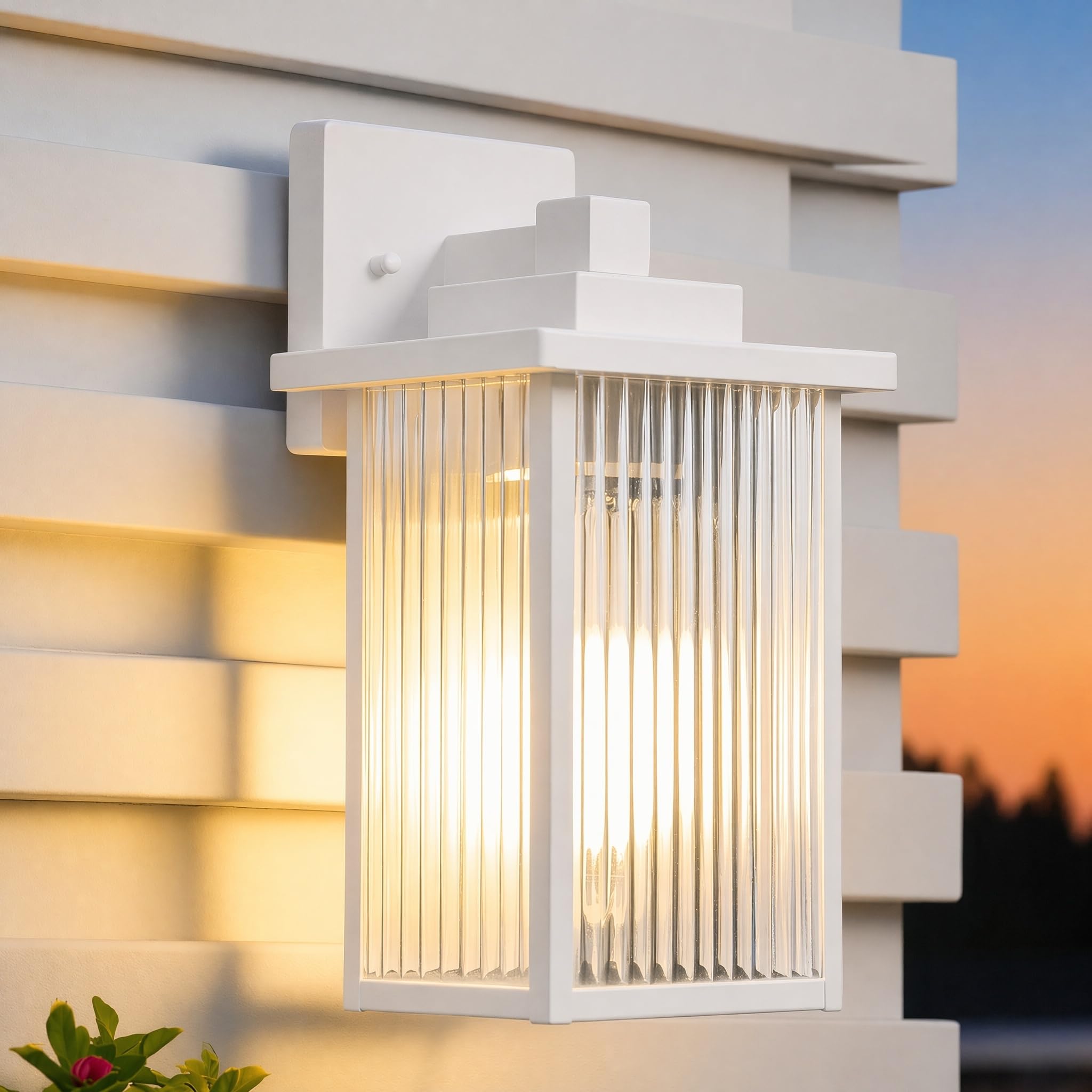 13" White Outdoor Wall Light, All-Metal Frame Porch Light
