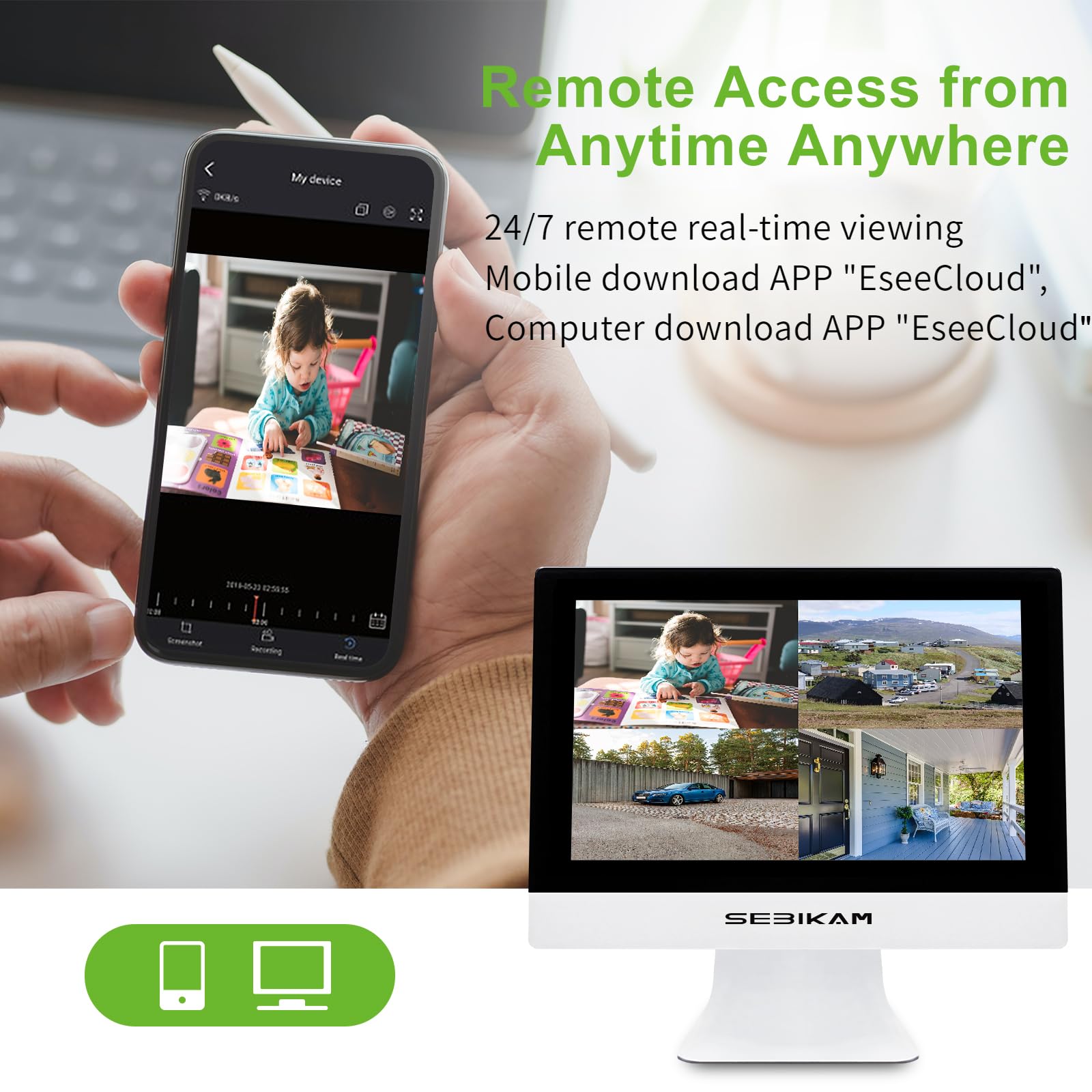 2K Wireless Security Camera System - 4 Outdoor Cameras With 10" LCD Monitor & Motion Alerts