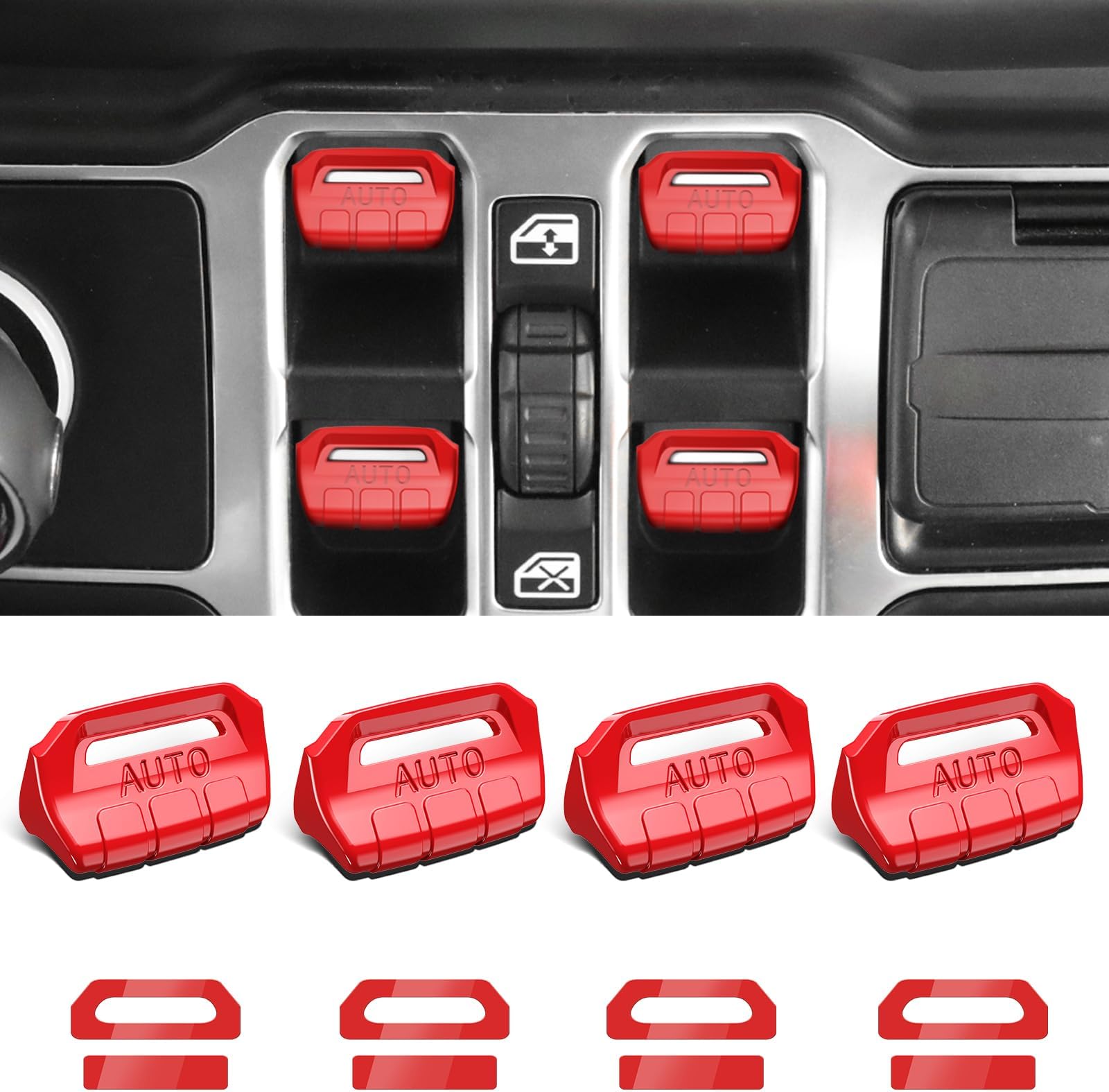 Fits for JL Jeep 4 PCS Upgrade Window Switch Button Cover Compatible with Jeep Wrangler JL JLU 2026 2025 2024 2023 2022 2021 2020 2019 2018 & Gladiator JT 2020-2026 Interior Accessories (Bright Red)