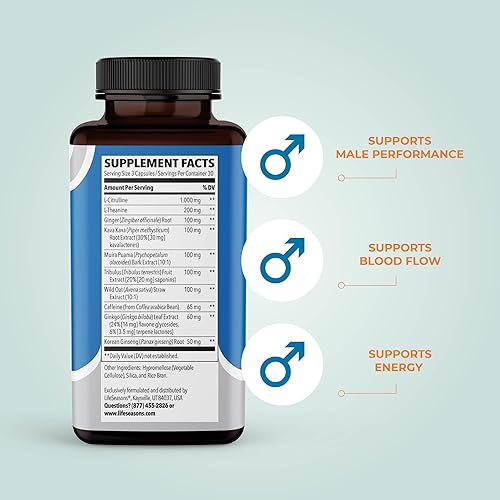 Miniatura 3 de LifeSeasons Nitro-T - Suplemento de apoyo al rendimiento para hombres - Mejora la resistencia y la energía - Promueve la circulación sanguínea