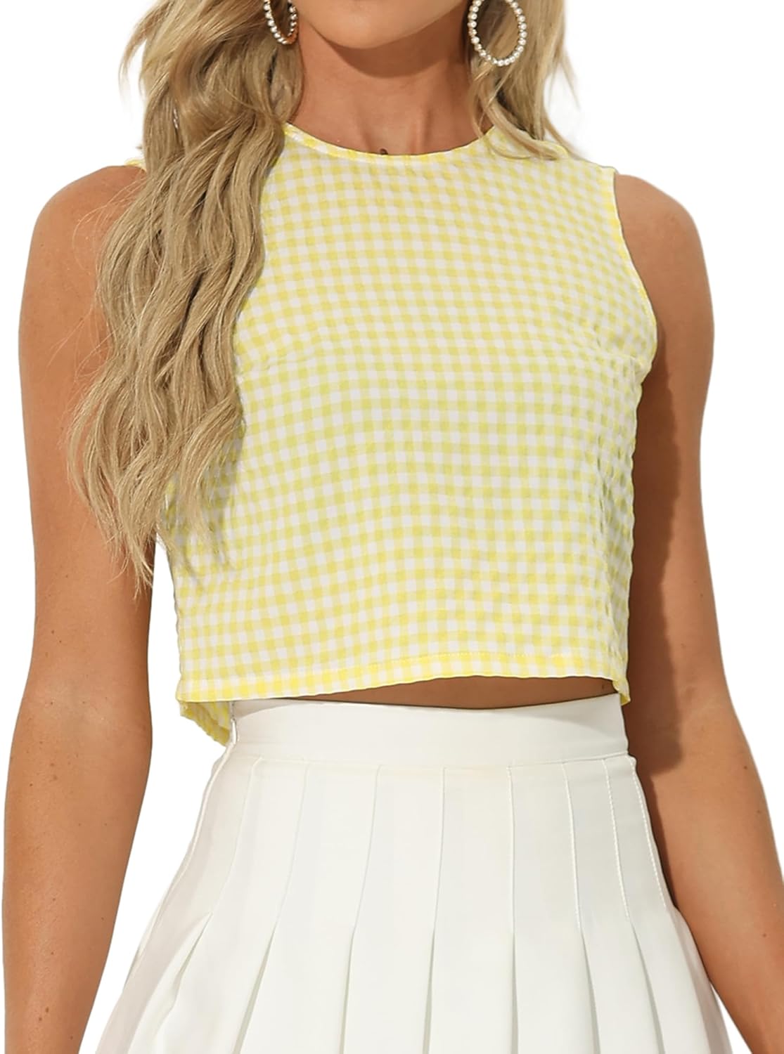 Allegra K GinghamTop for Women's Sleeveless 1950s Vintage Summer Blouse