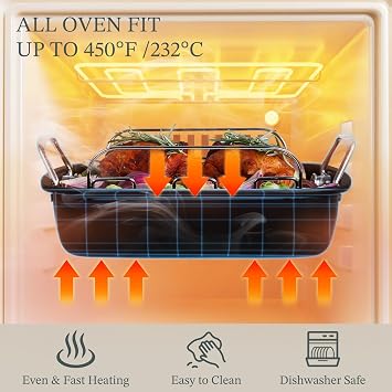 KITESSENSU Large Roasting Pan with Rack - 25 LB Nonstick Turkey Roaster Pan for Oven - Heavy Duty Carbon Steel Roasting Pan with Wider Handles for Chicken, Vegetables & Holiday Meals, Gray