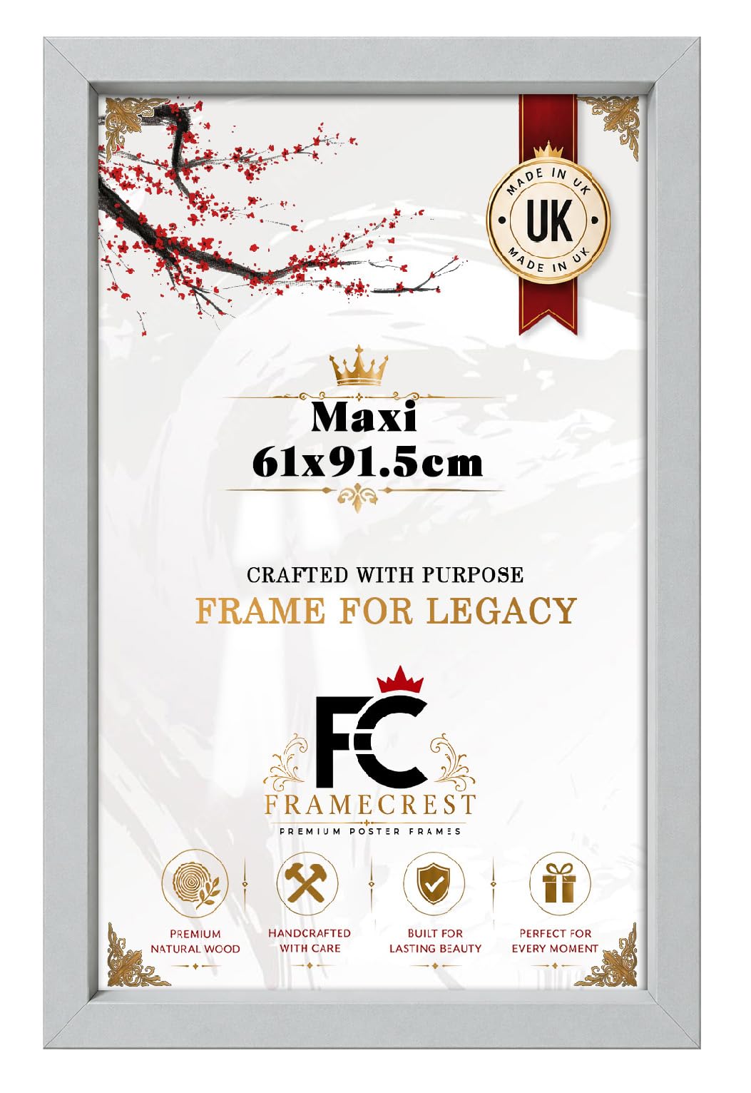 FRAMECREST Stunning Maxi 61x91.5cm MDF Frame | Jigsaw Puzzle Frame, Picture Frame, Poster Frame for Wall Mounting Display Horizontally or Vertically Hanging-[Light Grey]