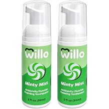 Willo Anticavity Fluoride Foam Kids Toothpaste Refills for Use with BrushBot and Other U-Shaped Electric Toothbrush Systems, Dye-Free, Vegan, Foaming, Sensory-Friendly, 2 oz, Pack of 4, Minty Mist