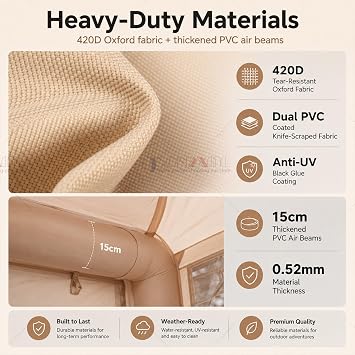10 Person Inflatable Camping Tent, Quick Setup Blow Up Tents for Camping Required 5-10 Minute Single Person Tool-Free Assembly, for Family Camping Outdoor Parties Road Trips