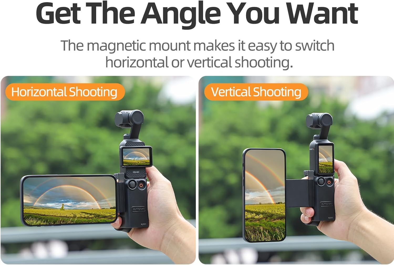 Magnetic Phone Stand Mount,Cell Phone Teleprompter Holder Compatible with DJI Osmo Pocket 3,Expansion Adapter Protective Frame with Anti-Drop Hand Strap and Cold Shoe Mount