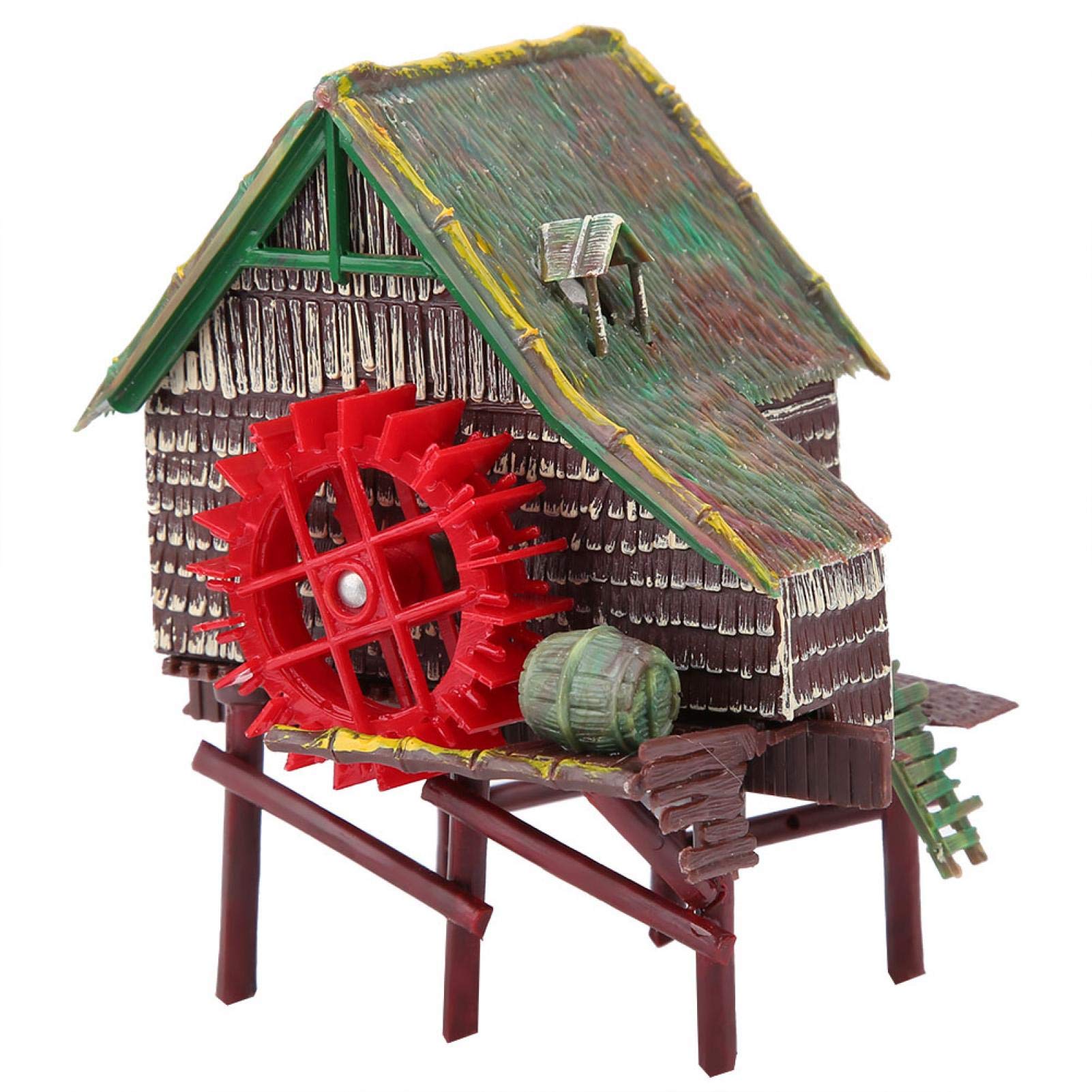 Decorazioni classiche in resina per acquario, accessori per acquario, castello di pietra in resina, decorazione paesaggistica per piccoli gamberetti (grande ruota ad acqua)