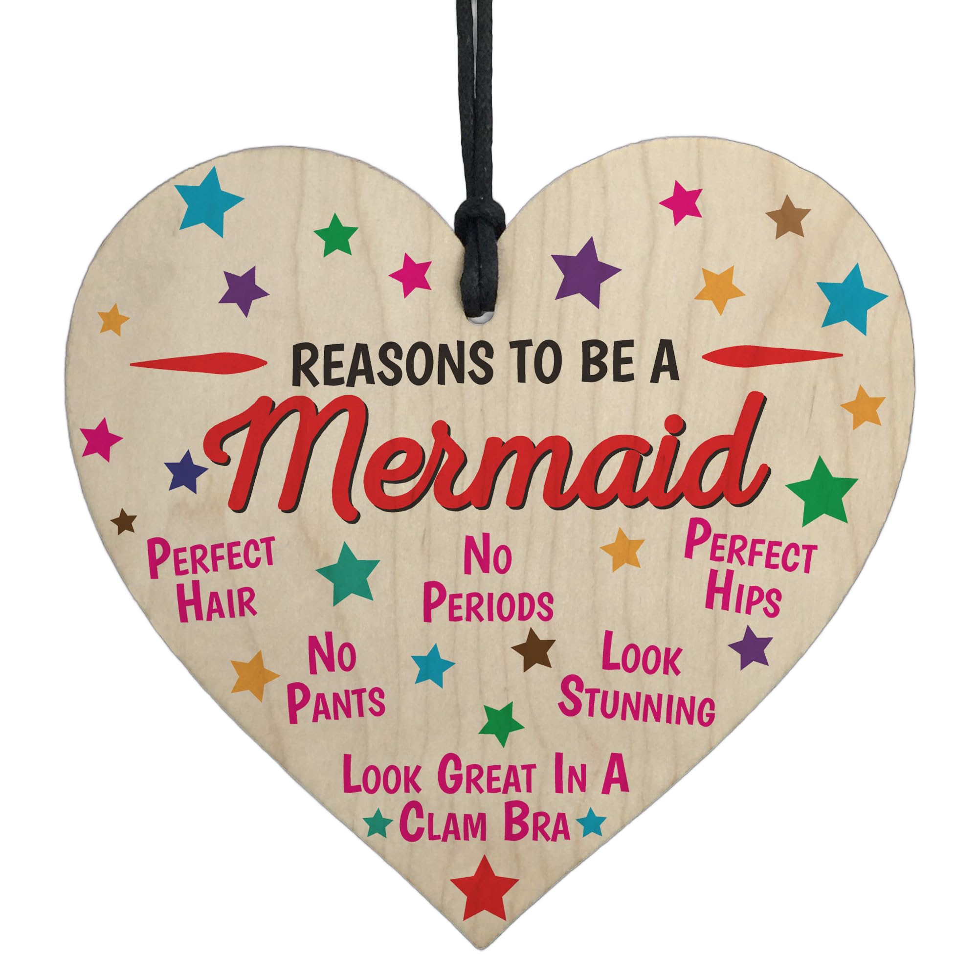 Red Ocean Reasons To Be A Mermaid Novelty Wooden Hanging Heart Shabby Chic Friendship Gift