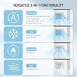 Portable air conditioner, 10000 BTU 3-in-1 cooling, dehumidifier, fan with remote control, 24H timer, LED display, sleep function for home, office, bedroom, small room (window kit and hose included)