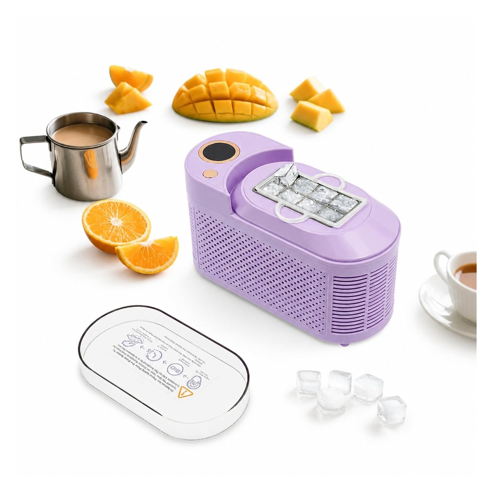 Máquina de hielo, Mini máquina de hacer hielo para encimera de 120 W, máquina compacta para el hogar/coche/viajes blanco/púrpura(PURPLE)