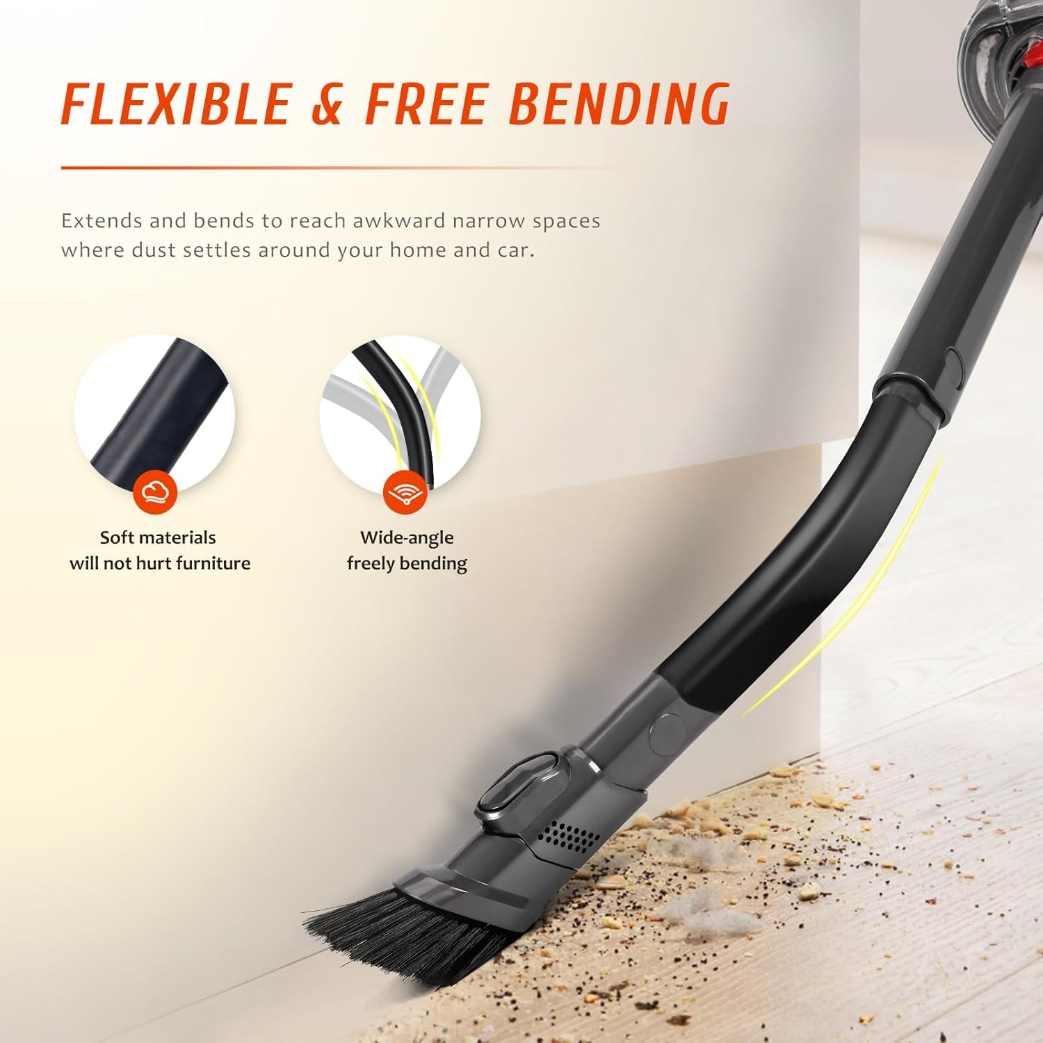 Flexible Crevice Tool Vacuum Attachments Compatible with Dyson V7 V8 V10 V11 V12 V15 Gen5 G5 Vacuum Cleaner 971433-01, Extendable Quick Release Slim Nozzle Brush for Hard-to-Reach Gaps