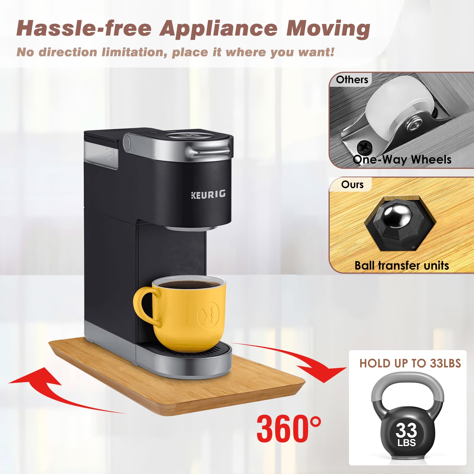 Coulissant pour Machine de Cuisine, Plateau Coulissant pour Appareils de Cuisine Rotation à 360 Degrés, Support Electromenager Cuisine pour Cafetière, Friteuse, Machine à Pain - 7,5"W x 14,5"D