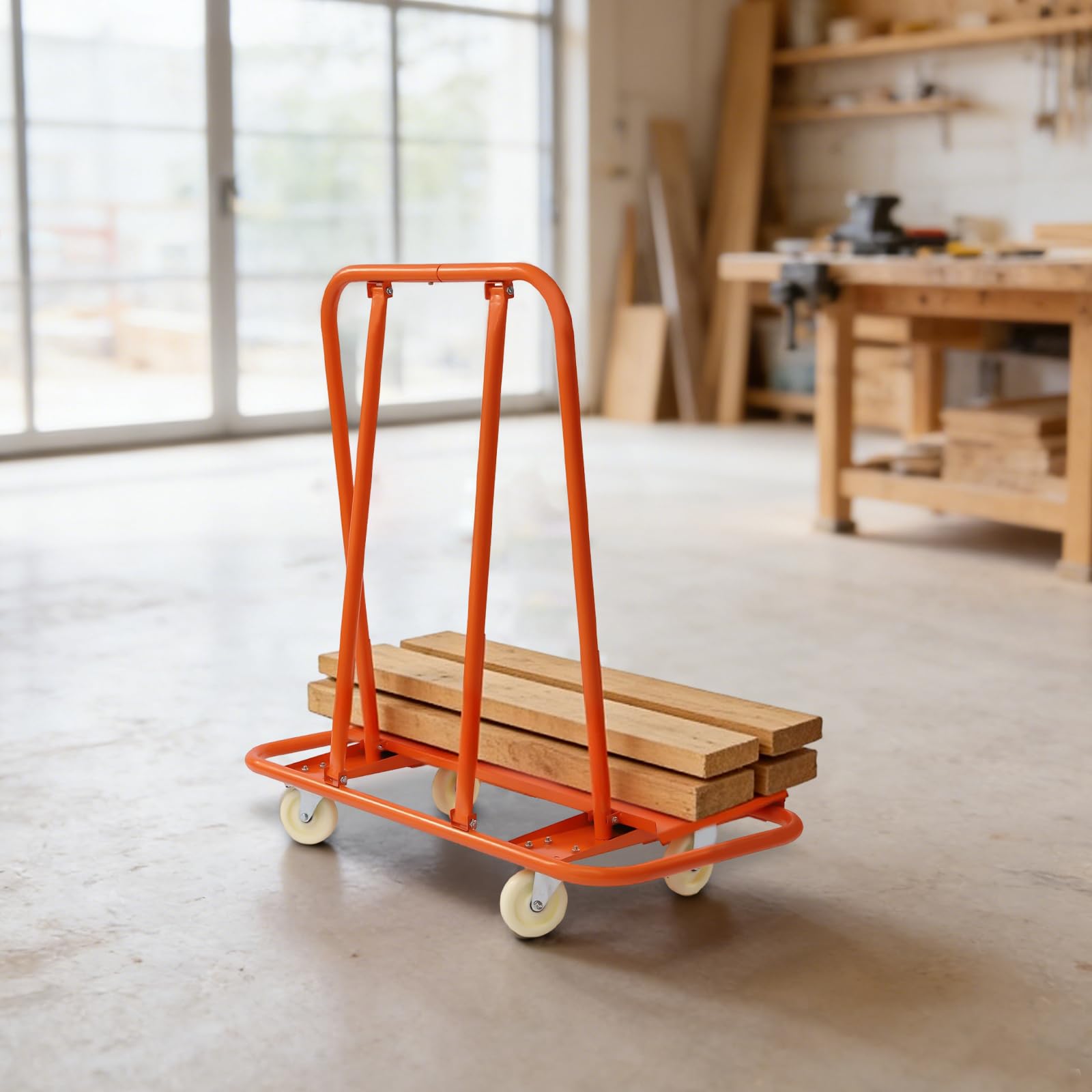Carrello per pannelli da 997,9 kg, carrello di trasporto per cartongesso, 4 | Carrello per lastre, telaio in acciaio Q235 con supporti triangolari, 117 x 58 x 115 cm, ruote in nylon con 2 freni