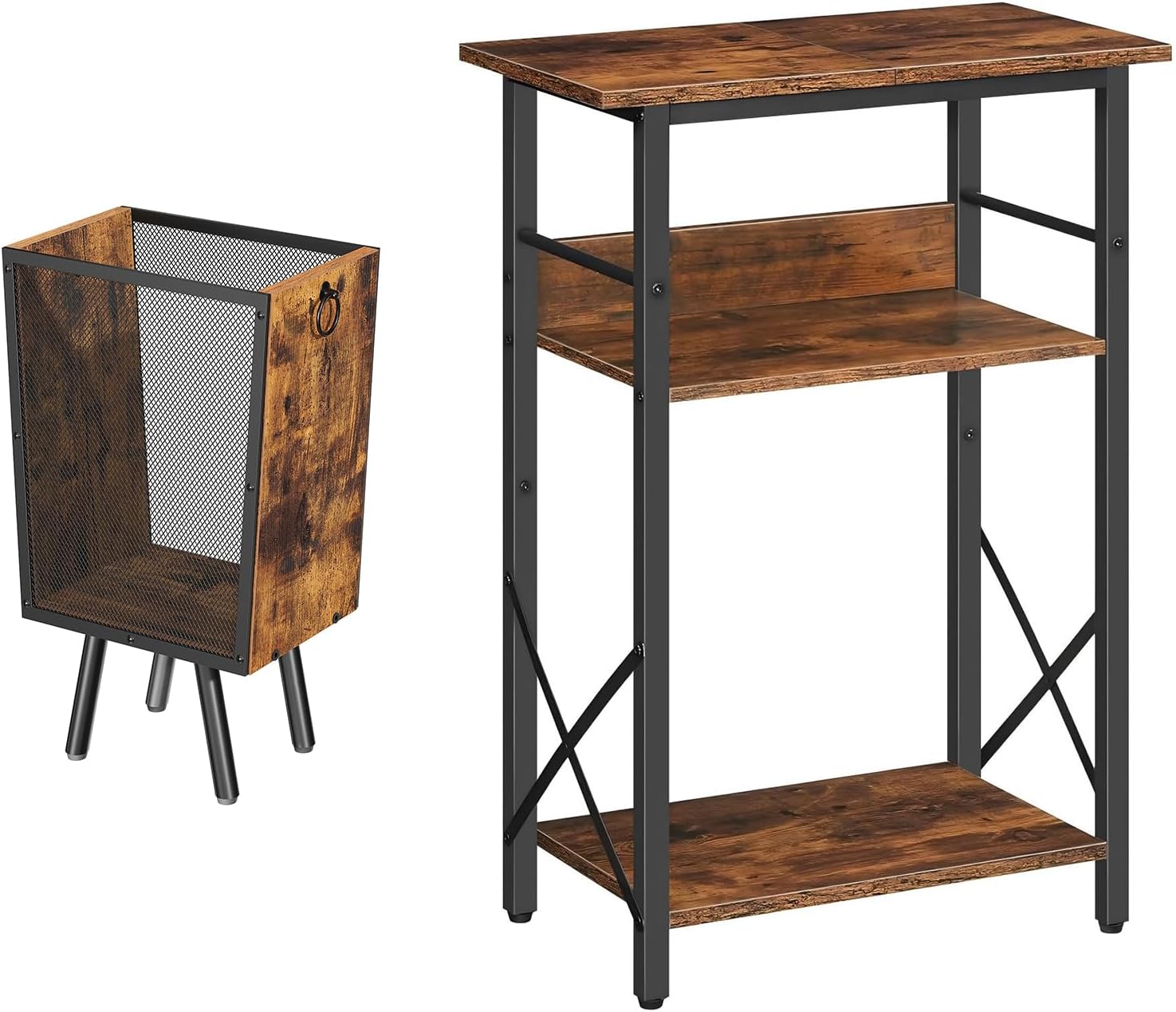 HOOBRO 10 Gallon Aquarium Stand and Trash Can Bundle, 3-Tier Fish Tank Stand with Storage, 4.5 Gallon Wastebasket with Pull Rings & Legs, BF52FT01-BF07LJ01