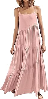 Women's Summer Maxi Dress 2025 Casual Boho Sleeveless Spaghetti Strap Flowy Smocked Tiered Long Beach Sundresses
