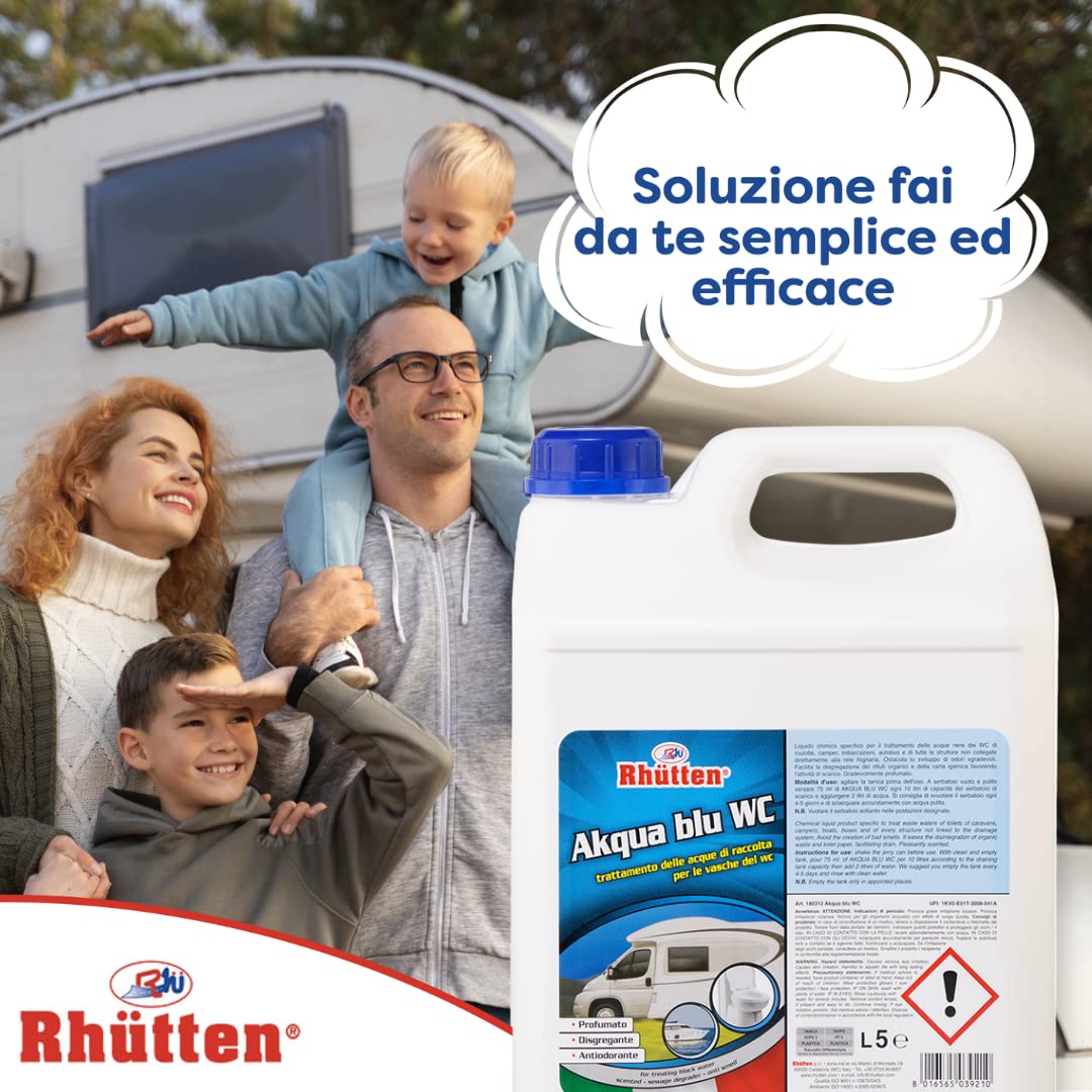 Akqua Blue Wc, Desgrégant Wc Camper, Liquide Eaux Noires, Eau Bleue, Wc Chimique, 5L