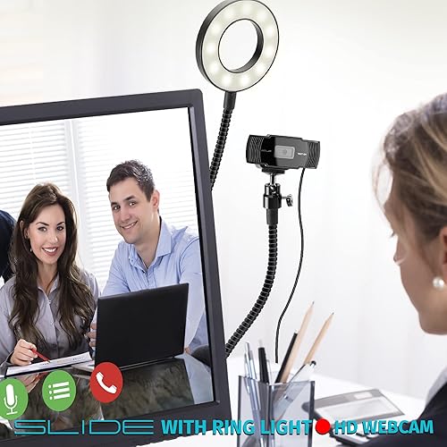 Miniatura 7 de Cámara web Slide 720P HD, anillo de luz portátil con soporte  Kit de vlogging para TikTok, YouTube, Twitch, equipo de transmisión  Cámara grabadora