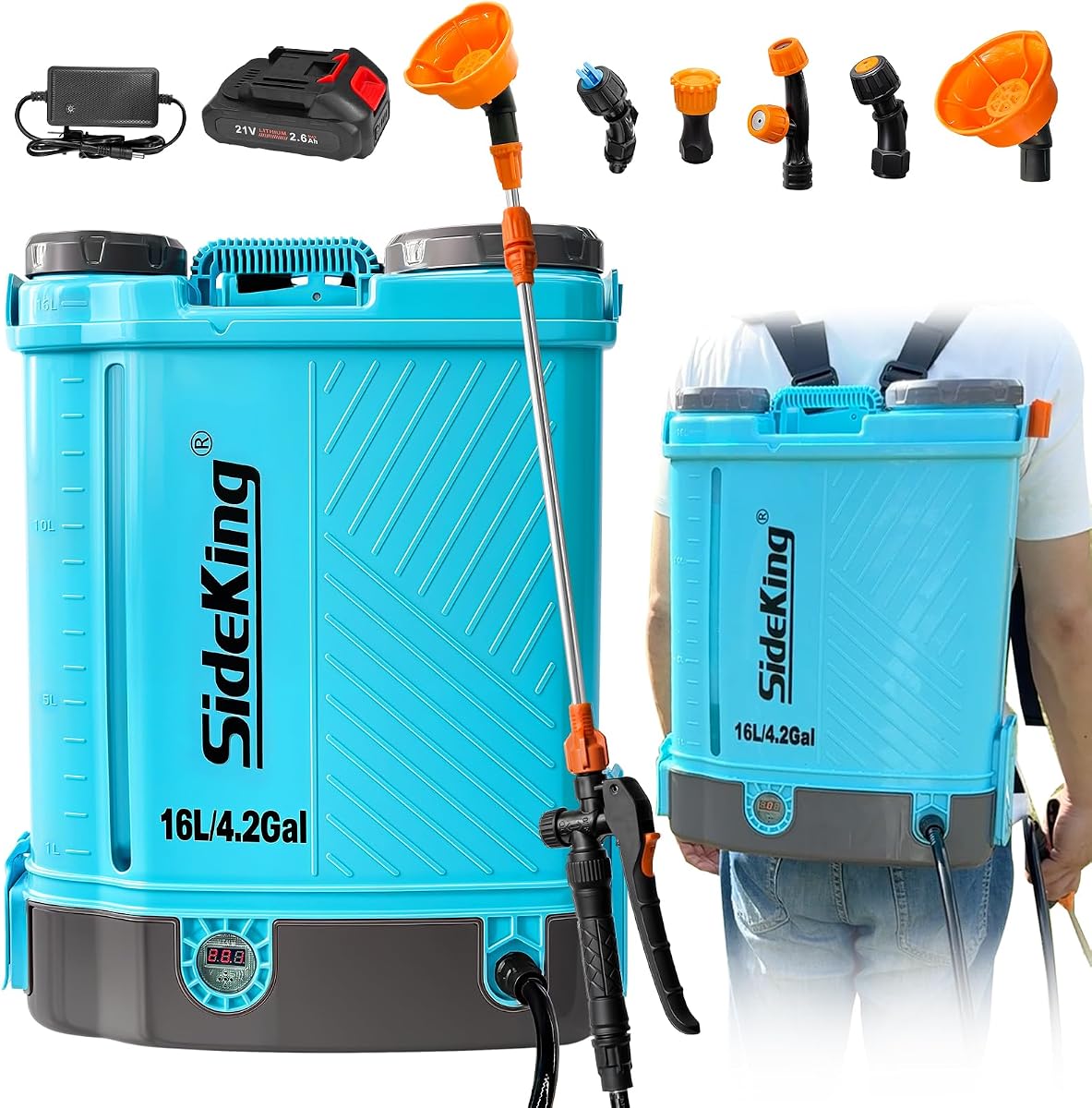 SideKing 4 Gallon Battery Powered Backpack Sprayer, 100 PSI Adjustable Electric Weed Sprayer for Lawn & Garden, Compatible with Makita 18V Battery, 5 Nozzles, Battery & Charger Included