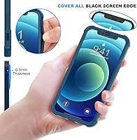 Vista 5 de ORETECH Funda para iPhone 12/iPhone 12 Pro con [2 x Protectores de Pantalla de Vidrio Templado] 360° Heavy Duty Bumper de PC Duro Cubierta de Azul