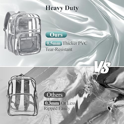Miniatura 6 de PACKISM Mochila Transparente para la Escuela - 17 pulgadas Mochila Escolar Transparente Grande de Servicio Pesado, Mochila Transparente de PVC