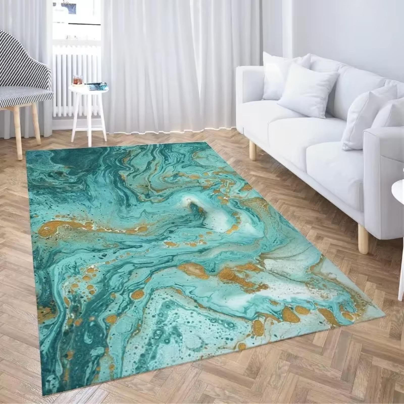 Tapis antidérapant de qualité supérieure turquoise et gris déco salon