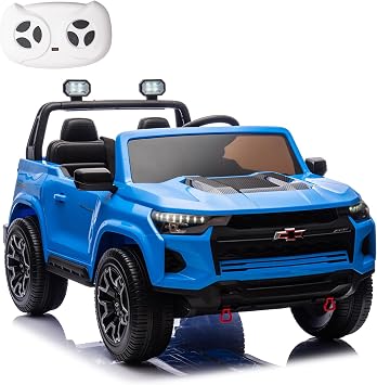 Kids Electric Car 24V, 2 Seater Ride on Car for Kids Electric Vehicles with Parent Remote, 4WD Licensed Chevrolet Colorado with Music, Alarm Lights, Megaphone Blue