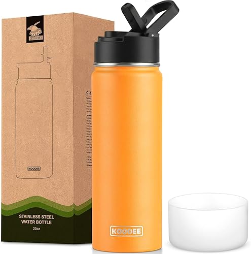 Miniatura 41 de koodee Botella de agua de 16 onzas de acero inoxidable de doble pared aislada al vacío, botella de agua de boca ancha con tapa de popote a prueba de