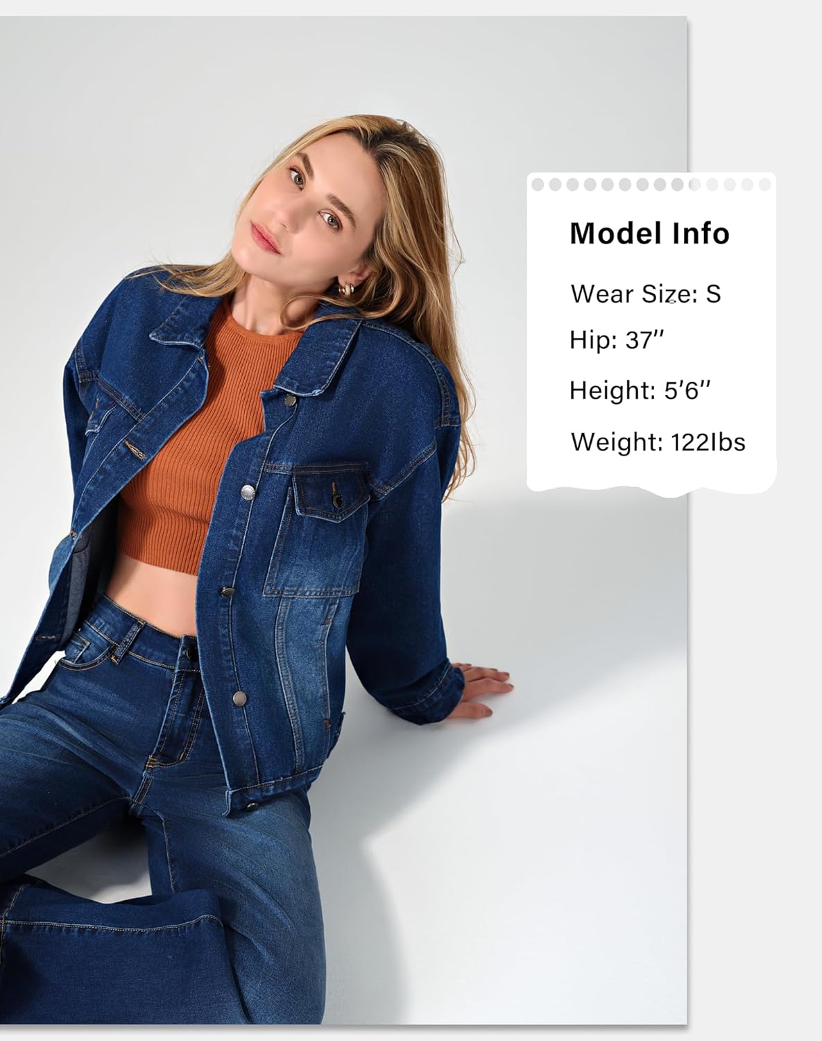 roswear Jean Jacket Women Oversized Long Sleeves Button Up Washed Denim Western Jackets Trucker Coat - Image 4