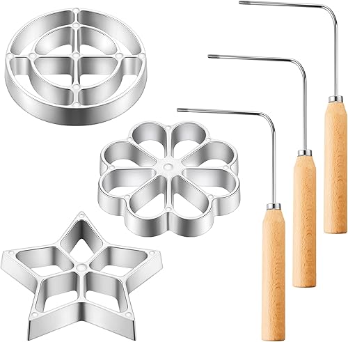 3 juegos de moldes de hierro rosetón con mango Achappam, molde de rosetón con 3 cabezales intercambiables, herramienta de buñuelos de galletas,