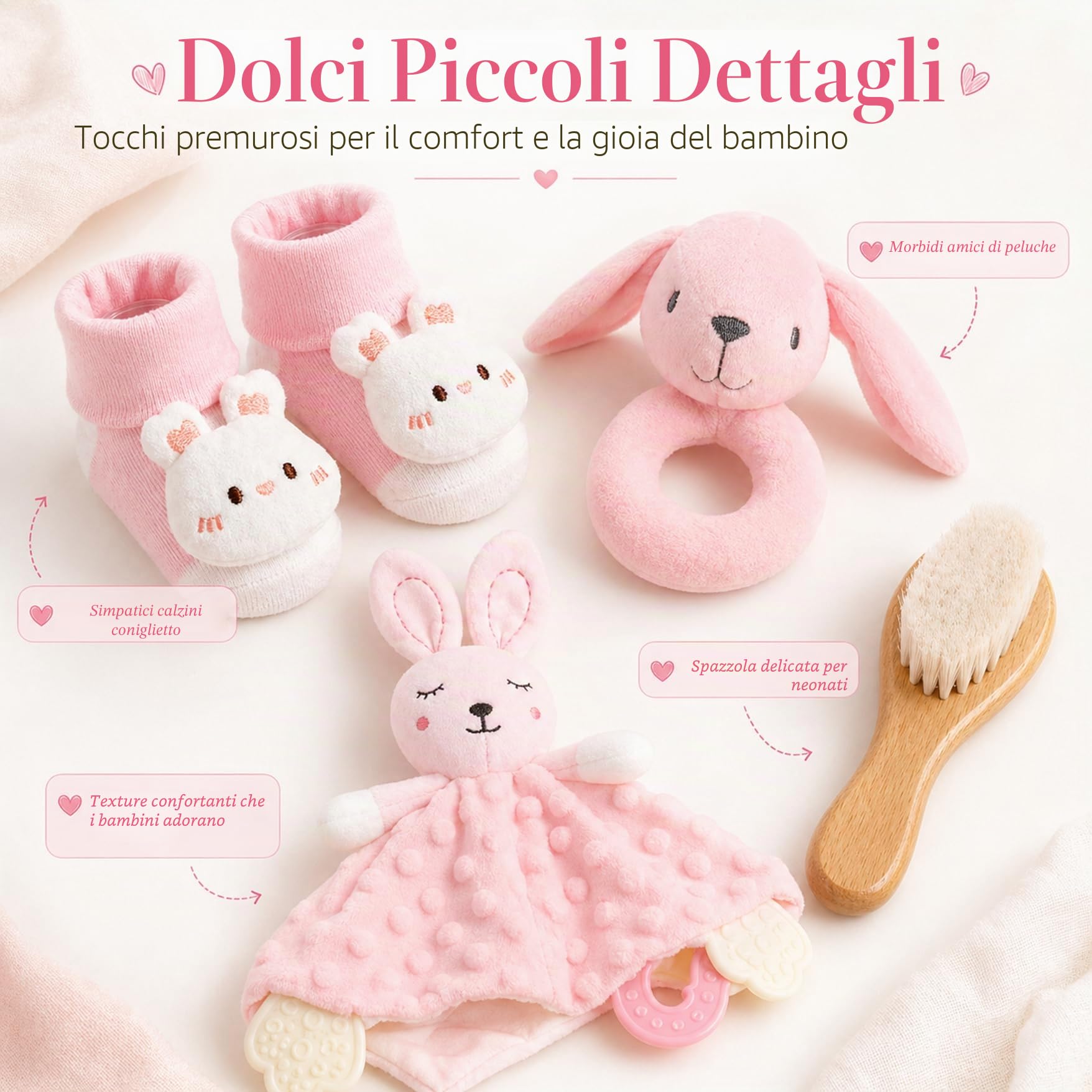 Regalo per neonati – Set regalo per bebé da 15 pezzi Include copertina, body, bavetta, massaggiagengive, spazzola in legno, carte traguardo, calzini e scatola dei ricordi. (Rosa)